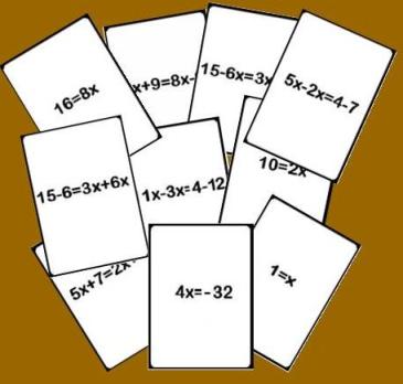 Cartas de la baraja de pasos de una ecuación